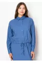 Blue Linen Drawstring Shirt