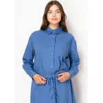 Blue Linen Drawstring Shirt