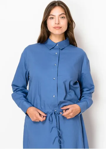 Blue Linen Drawstring Shirt
