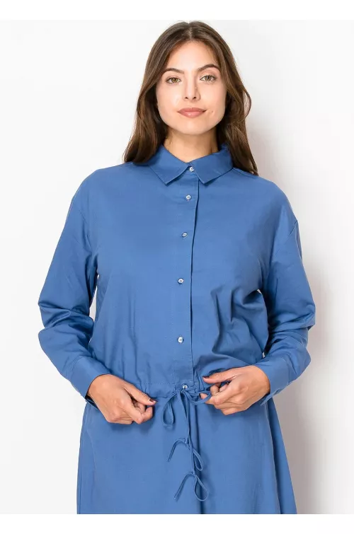 Blue Linen Drawstring Shirt