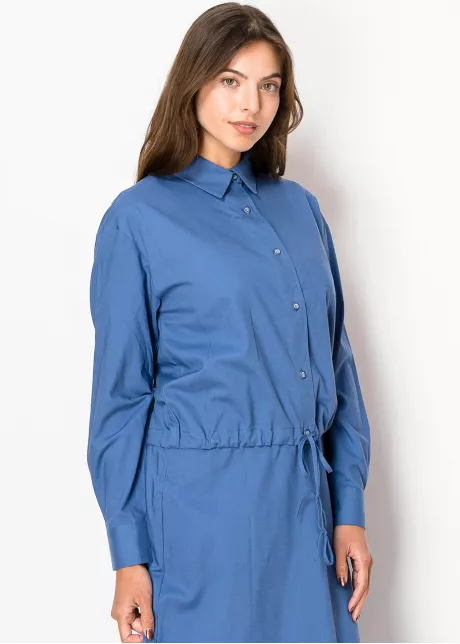 Blue Linen Drawstring Shirt