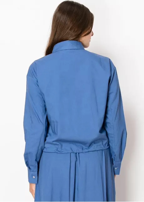 Blue Linen Drawstring Shirt