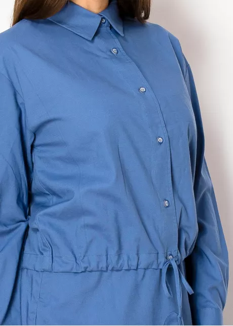 Blue Linen Drawstring Shirt