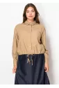 Classic Camel Linen Blouse with Tie Hem