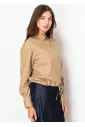 Classic Camel Linen Blouse with Tie Hem