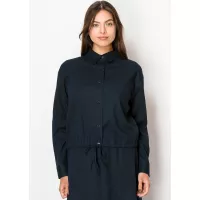 Navy Linen Drawstring Blouse