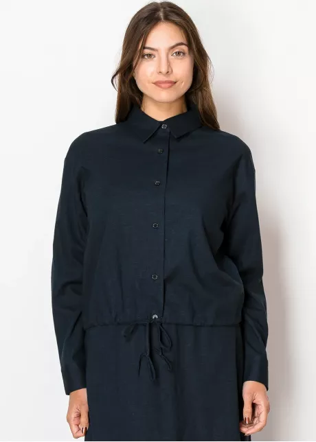 Navy Linen Drawstring Blouse