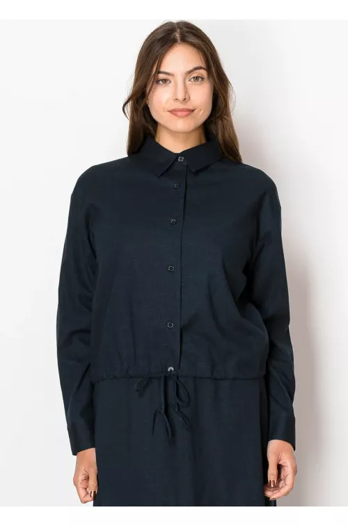 Navy Linen Drawstring Blouse