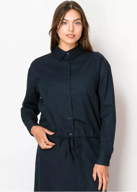 Navy Linen Drawstring Blouse
