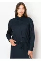 Navy Linen Drawstring Blouse