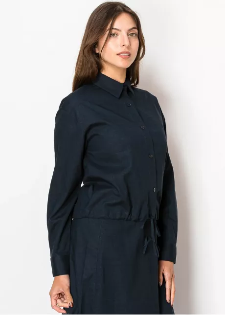 Navy Linen Drawstring Blouse