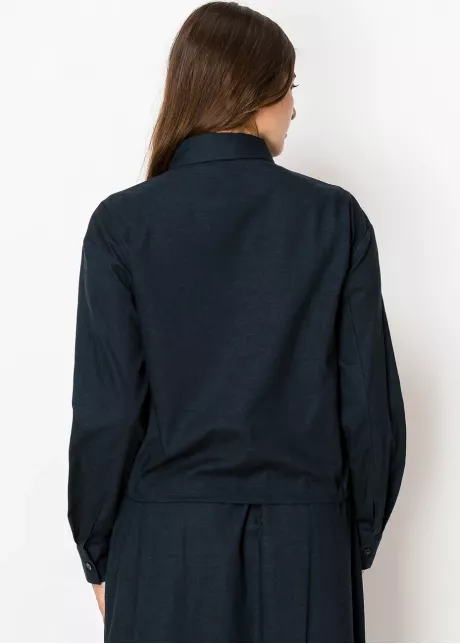 Navy Linen Drawstring Blouse