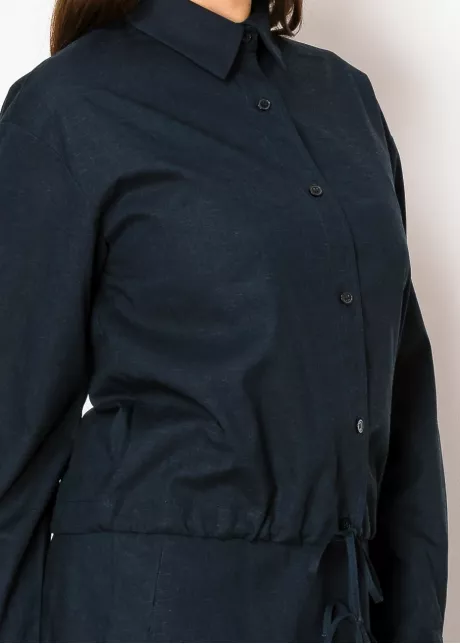 Navy Linen Drawstring Blouse