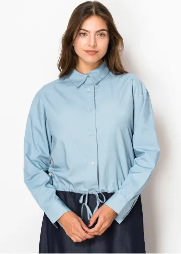 Light Blue Linen Collared Blouse