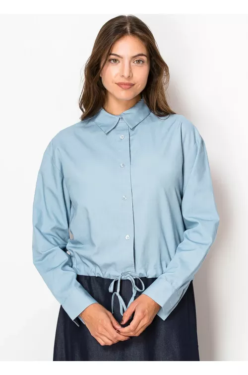 Light Blue Linen Collared Blouse