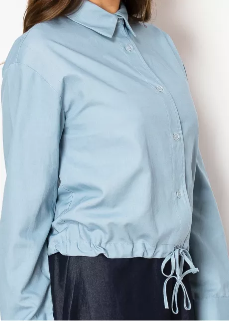 Light Blue Linen Collared Blouse