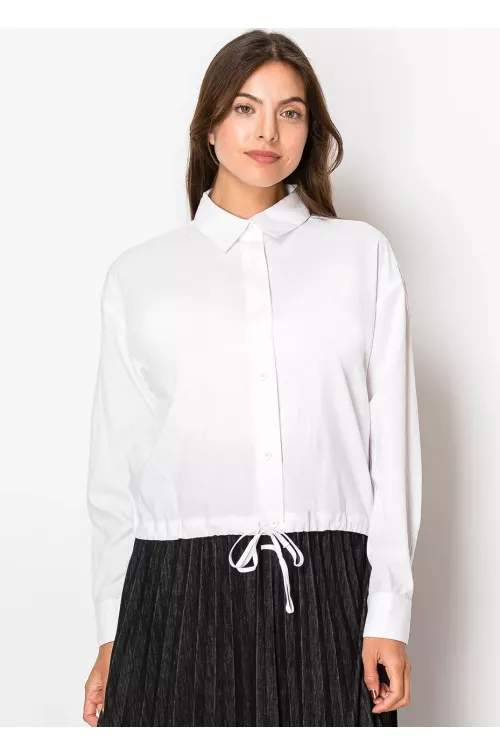 Classic White Drawstring Linen Blouse