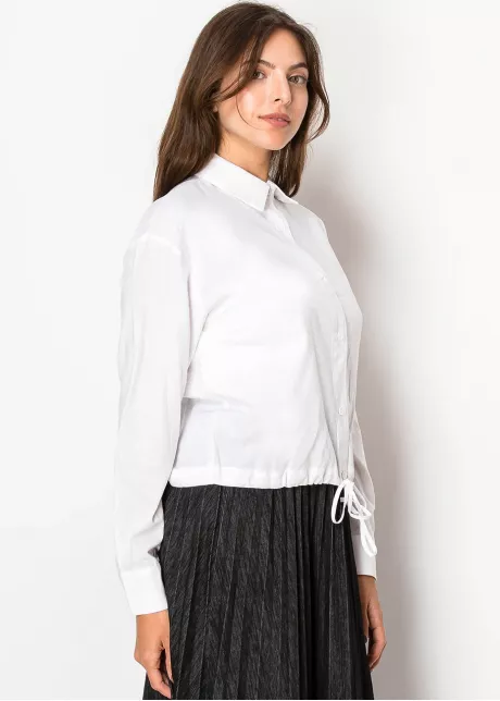 Classic White Drawstring Linen Blouse