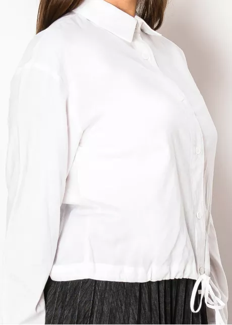 Classic White Drawstring Linen Blouse
