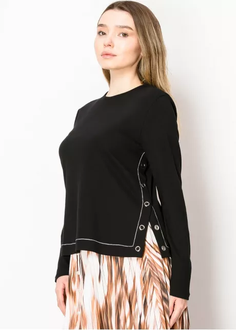 Soft Black Tee with Side Button Details