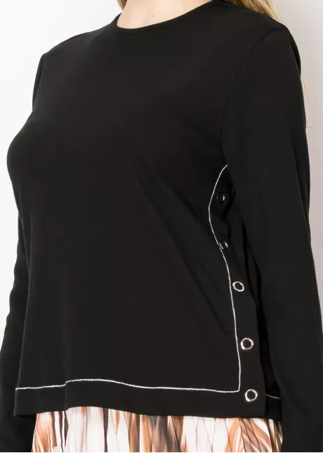 Soft Black Tee with Side Button Details