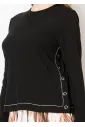 Soft Black Tee with Side Button Details