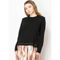Soft Black Tee with Side Button Details