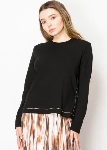 Soft Black Tee with Side Button Details