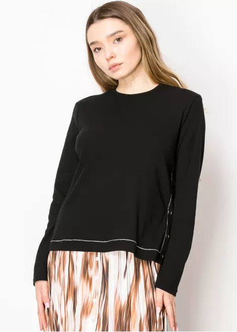 Soft Black Tee with Side Button Details Soft Black Tee with Side Button Details