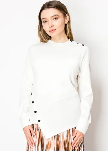Asymmetric Button White Long Sleeve Top