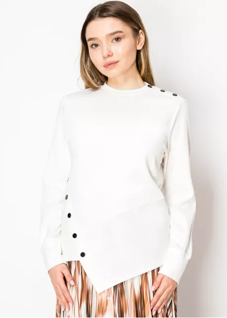 Asymmetric Button White Long Sleeve Top