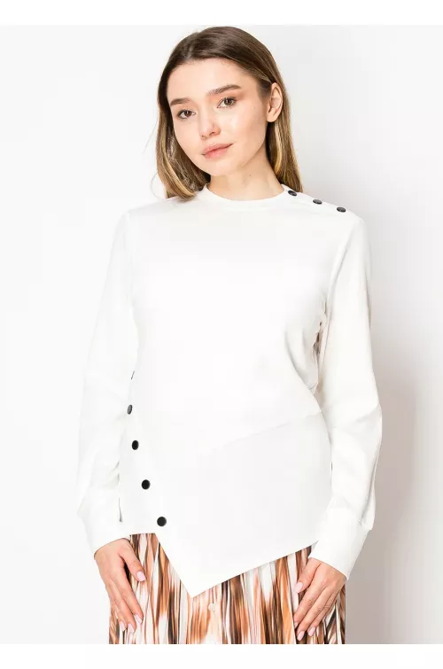 Asymmetric Button White Long Sleeve Top