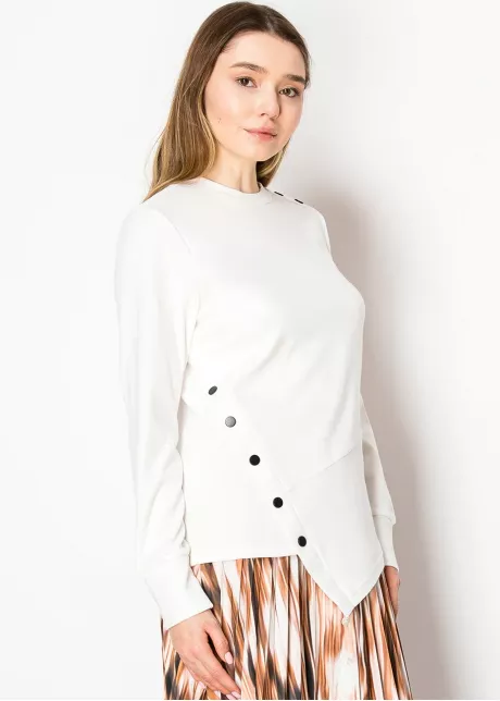 Asymmetric Button White Long Sleeve Top