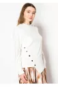 Asymmetric Button White Long Sleeve Top