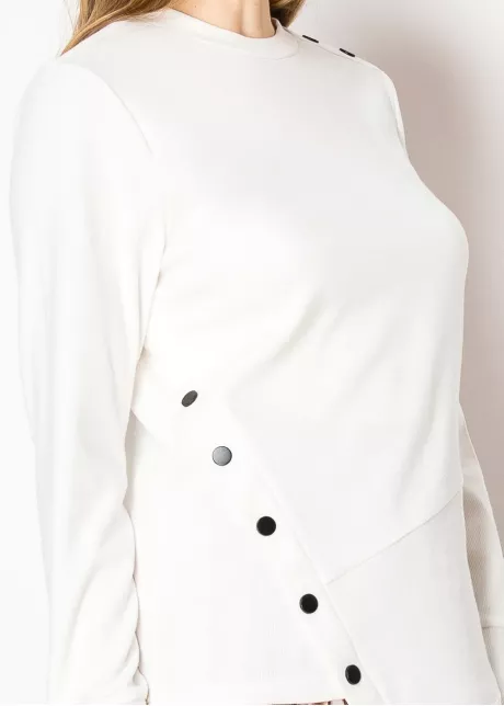 Asymmetric Button White Long Sleeve Top