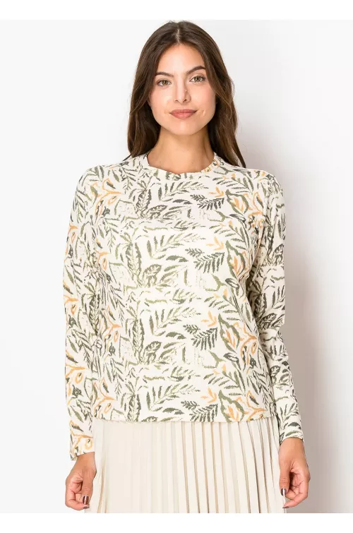 Olive Leaf Print Long-Sleeve Tee