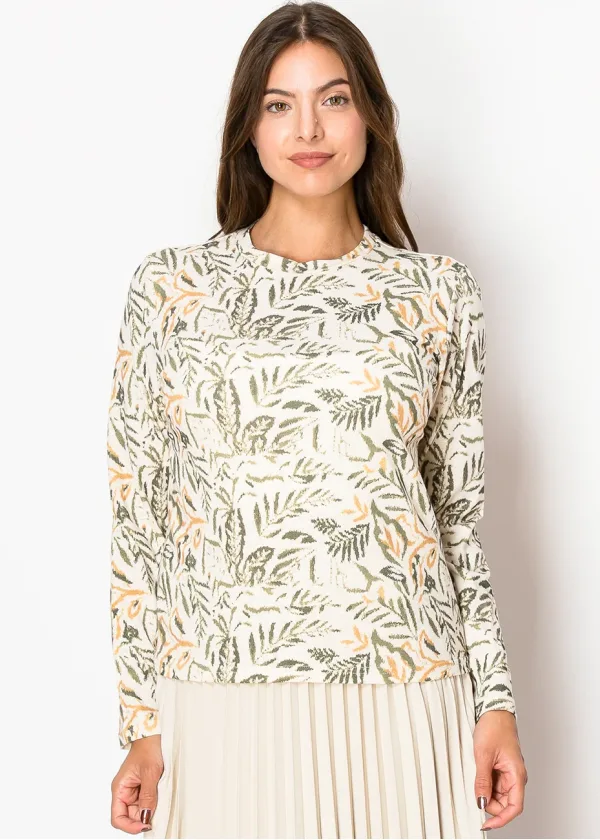 Olive Leaf Print Long-Sleeve Tee