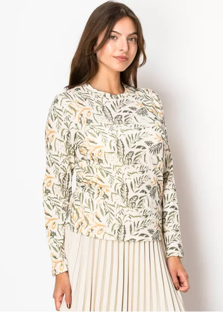 Olive Leaf Print Long-Sleeve Tee