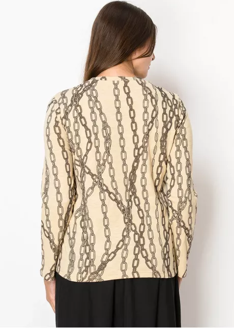 Beige Chain-Print Long Sleeve Tee