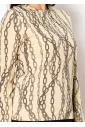 Beige Chain-Print Long Sleeve Tee