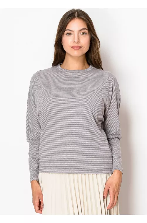 Soft Grey Stripes Long-Sleeve Tee