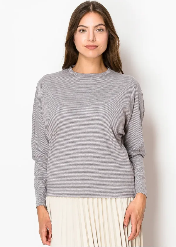 Soft Grey Stripes Long-Sleeve Tee