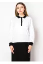 White & Black Contrast Polo Top