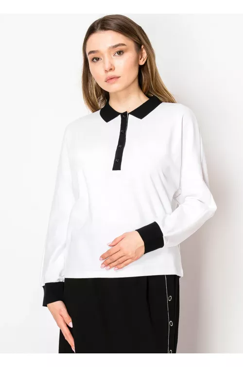 White & Black Contrast Polo Top