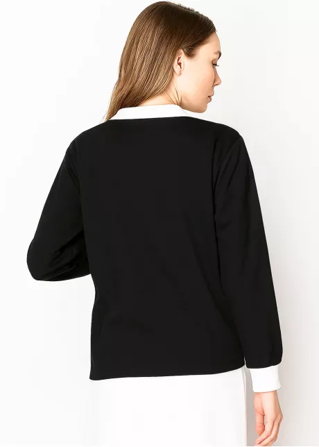 White & Black Contrast Polo Top