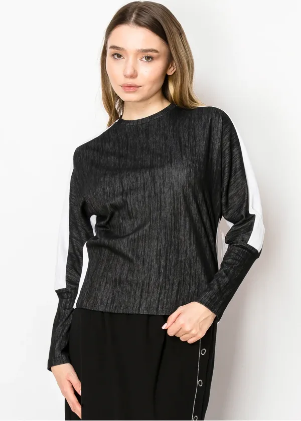 Black Contrast Stripe Long-Sleeve Tee