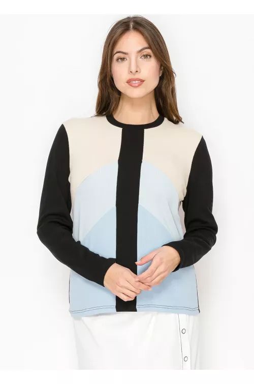 Blue and Black Contrast Top