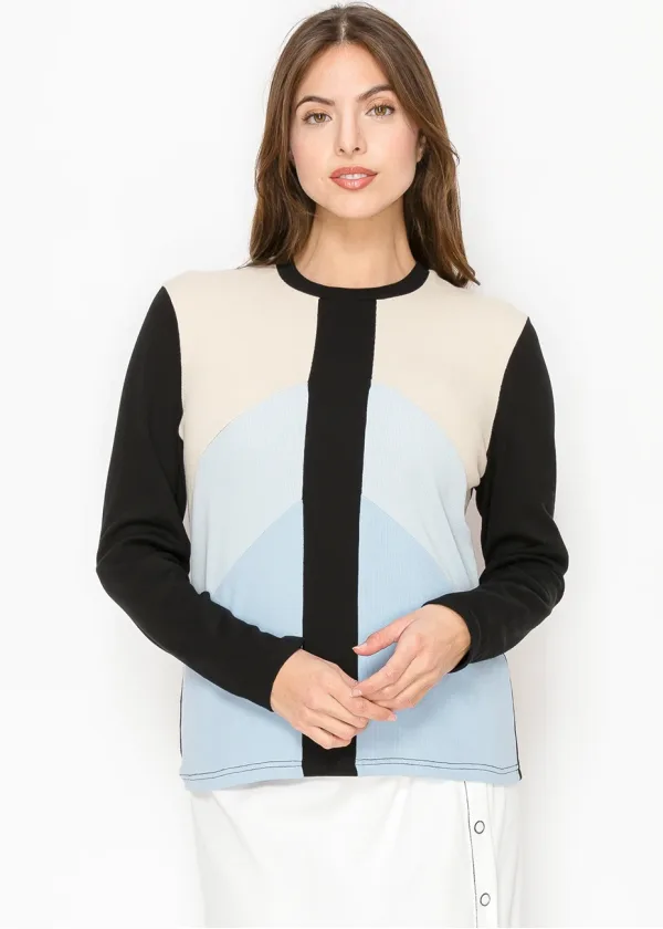 Blue and Black Contrast Top