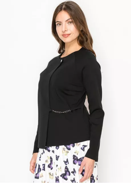 Edgy Black Asymmetrical Top with Chain Detail