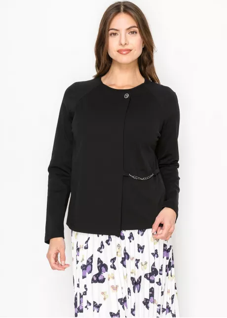 Edgy Black Asymmetrical Top with Chain Detail
